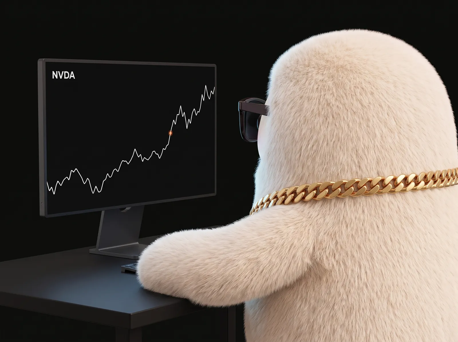 Muse at its desk, watching an NVDA chart